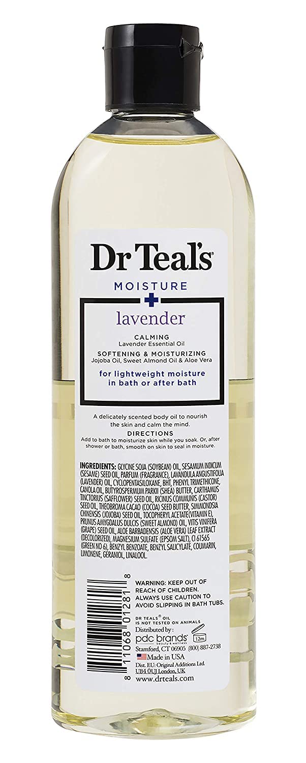 Dr Teal's shea butter bottle label detail showing nourishing ingredient focus