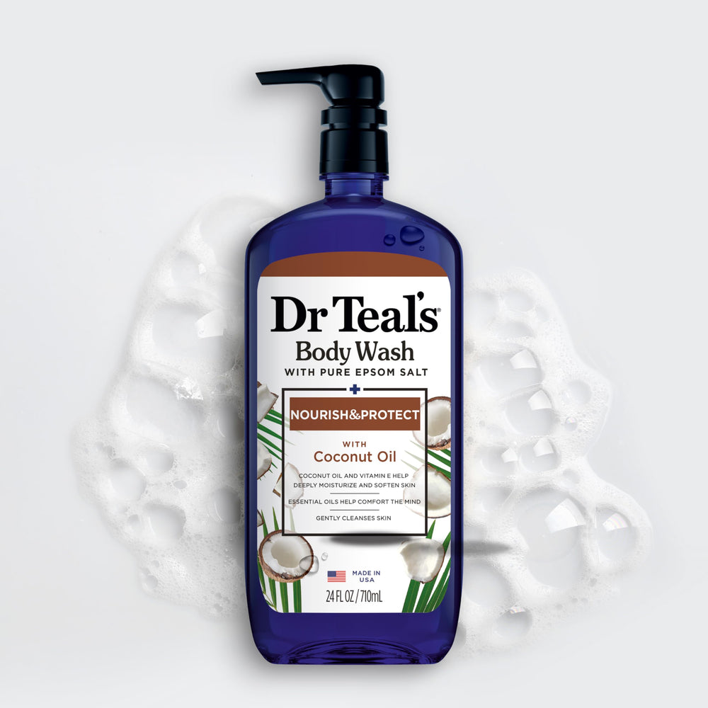 Shower scene with Dr Teal's bottle showing relaxing daily routine benefit