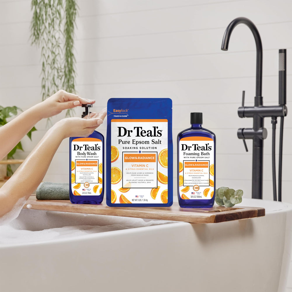 Dr Teal's in-shower use scene promoting an uplifting routine