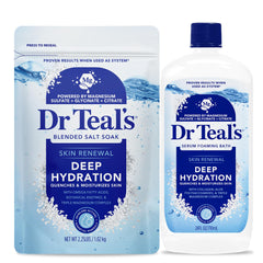 Dr Teal's combo front packaging showing both salt soak and foaming bath for deep hydration