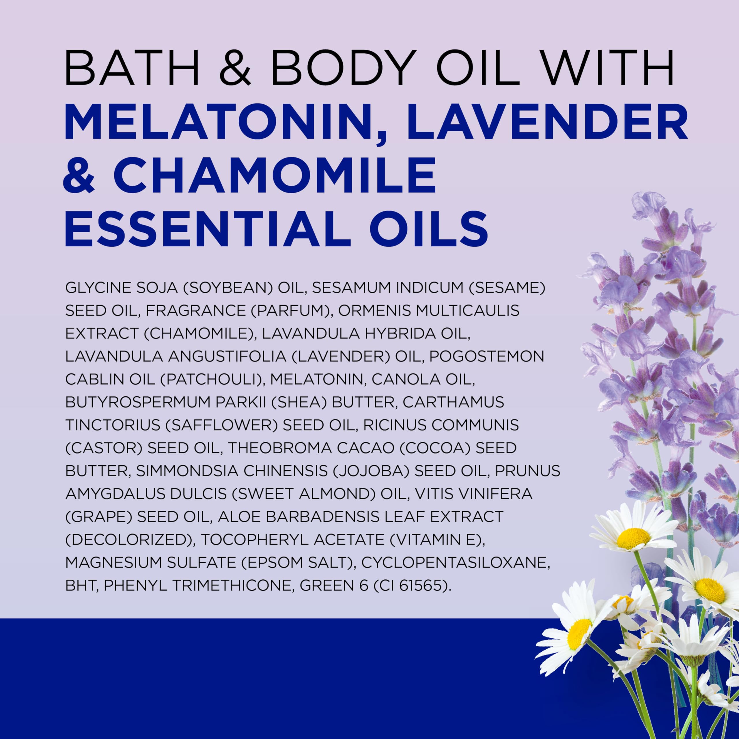 Dr Teal's label detail focusing on melatonin and essential oils benefits