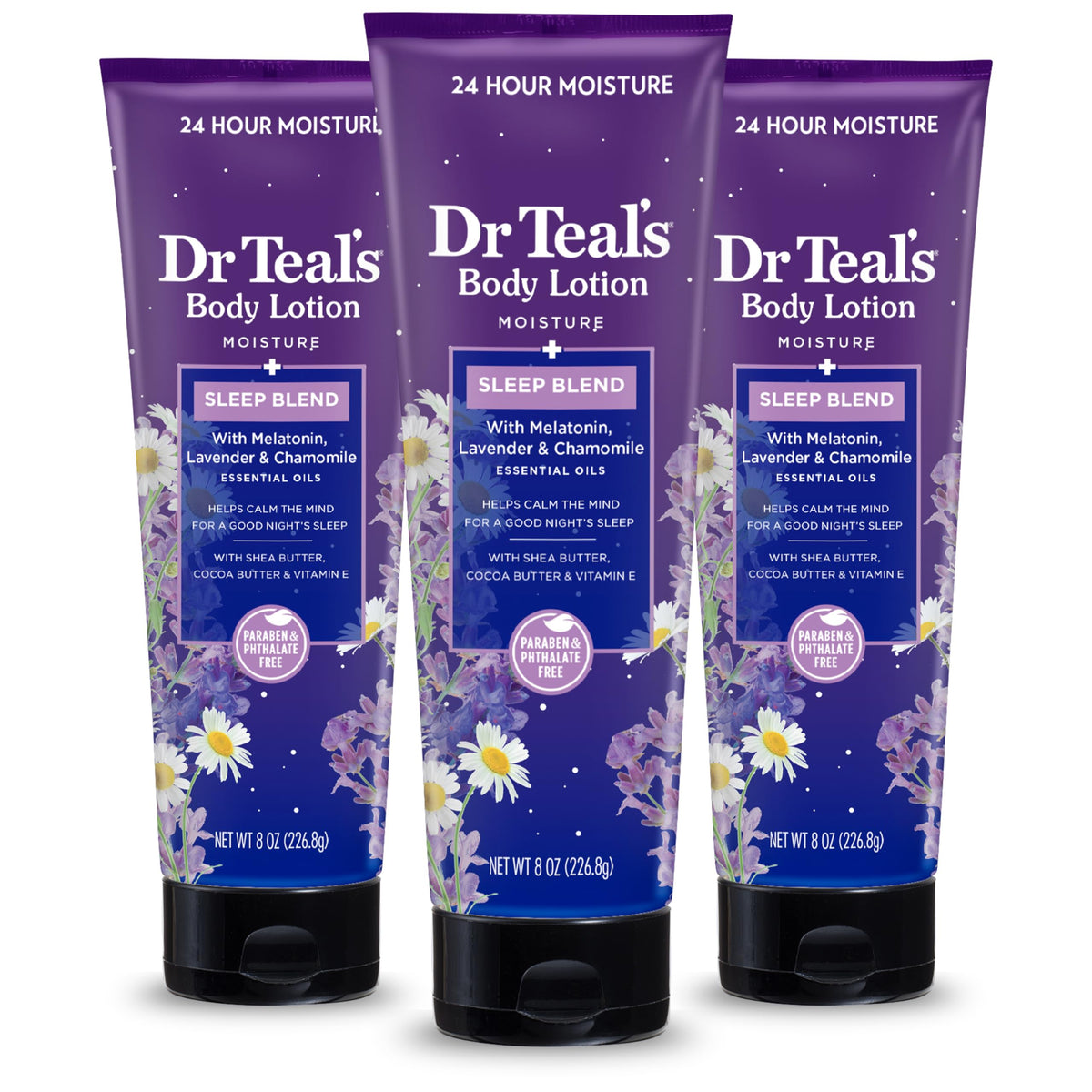 Dr Teal's front packaging showing calming sleep lotion and benefits