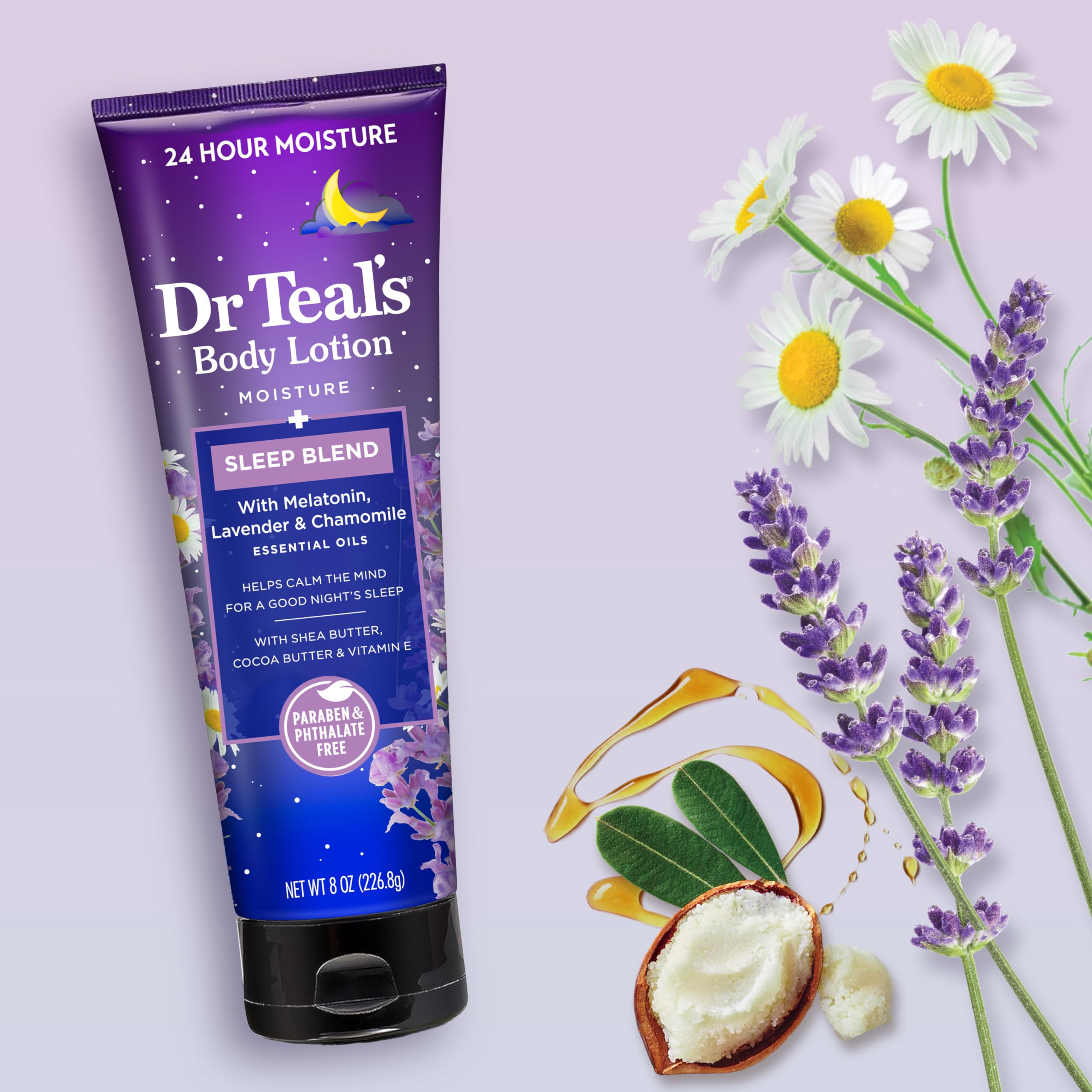 Dr Teal's 8 fl oz bottle next to a ruler showing true size
