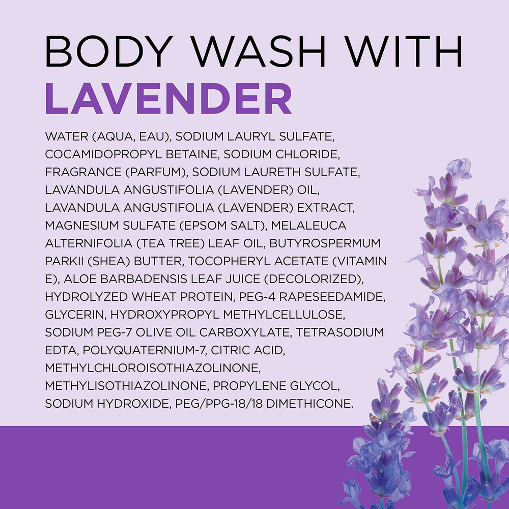 Dr Teal's bottle in a lavender bath setup suggesting soothing pre-sleep ritual