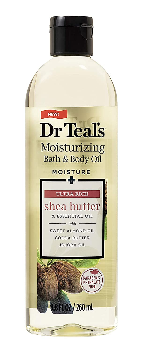 Dr Teal's oil drop on skin demonstrating fast absorption and hydrated glow