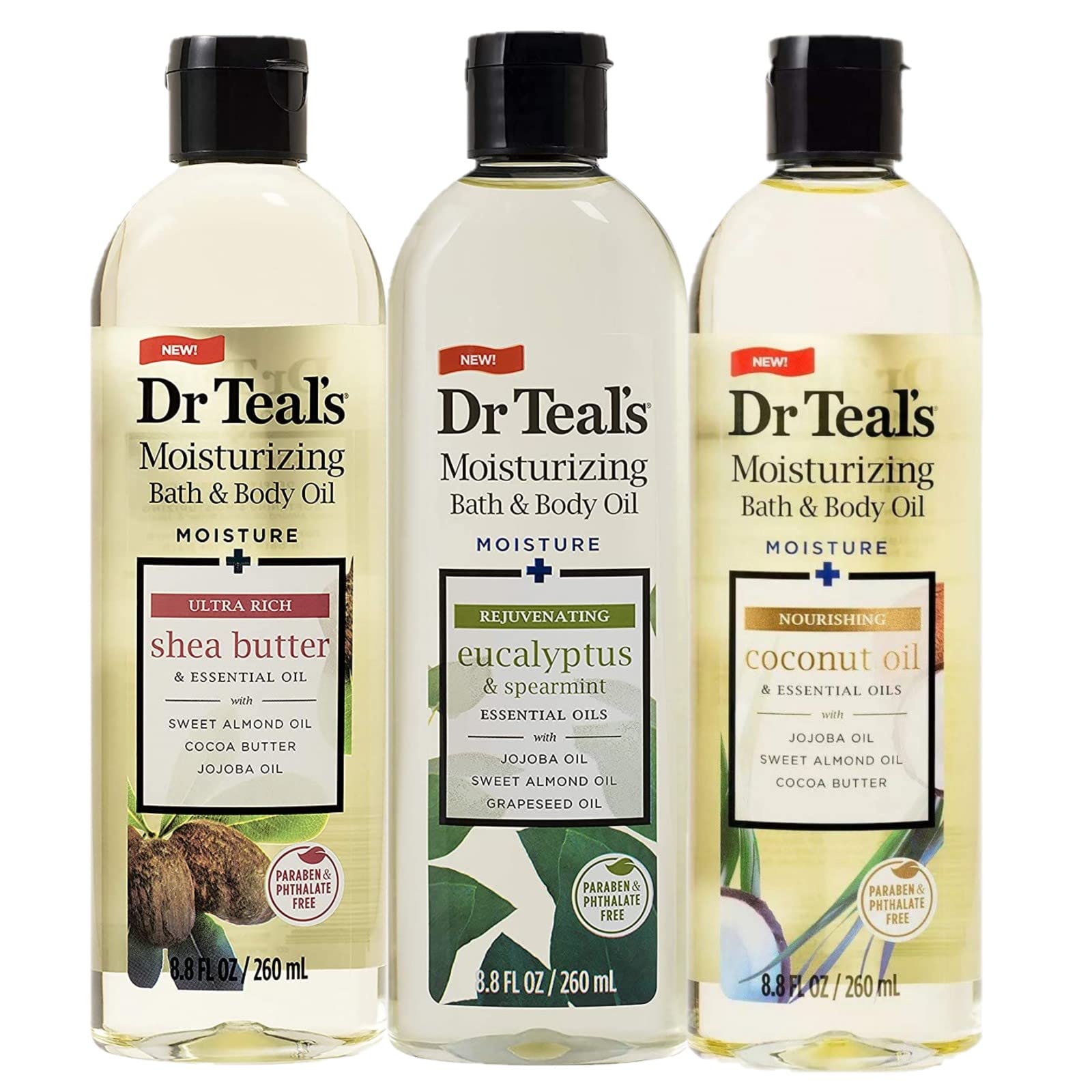 Dr Teal's variety gift set front packaging showing three 8.8 oz bottles for easy gifting