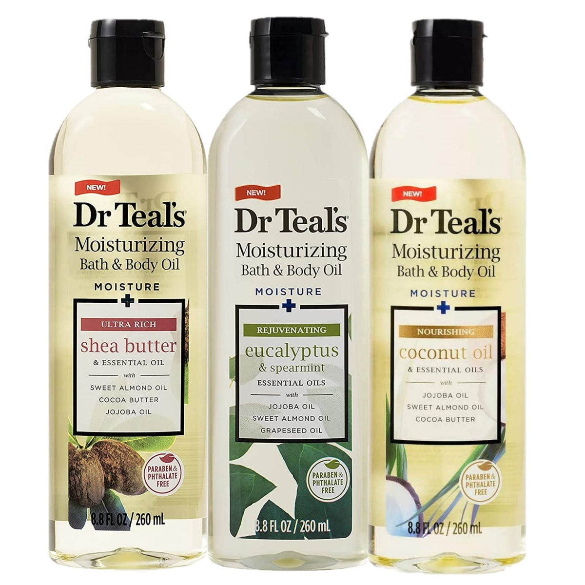 Dr Teal's variety gift set front packaging showing three 8.8 oz bottles for easy gifting