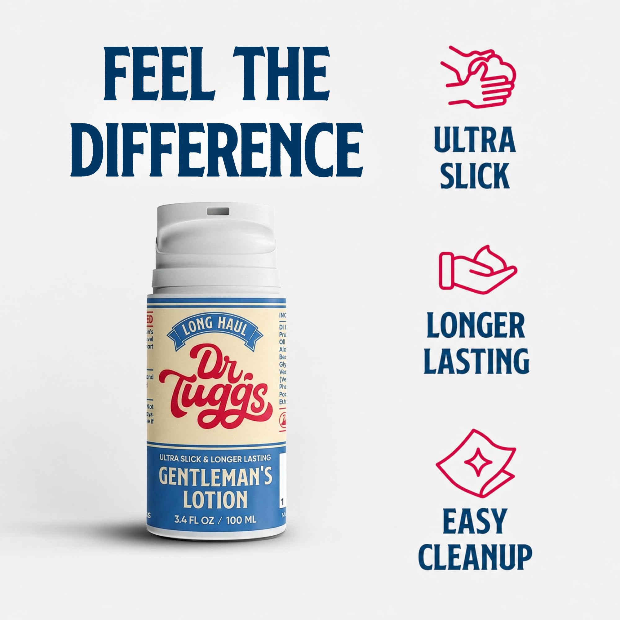 Dr. Tuggs lotion applied in hand during solo-use showing sustained slickness benefit
