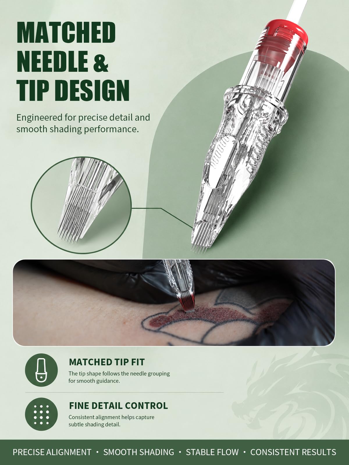Dragonhawk top-down view of needle arrangements for magnums and liners