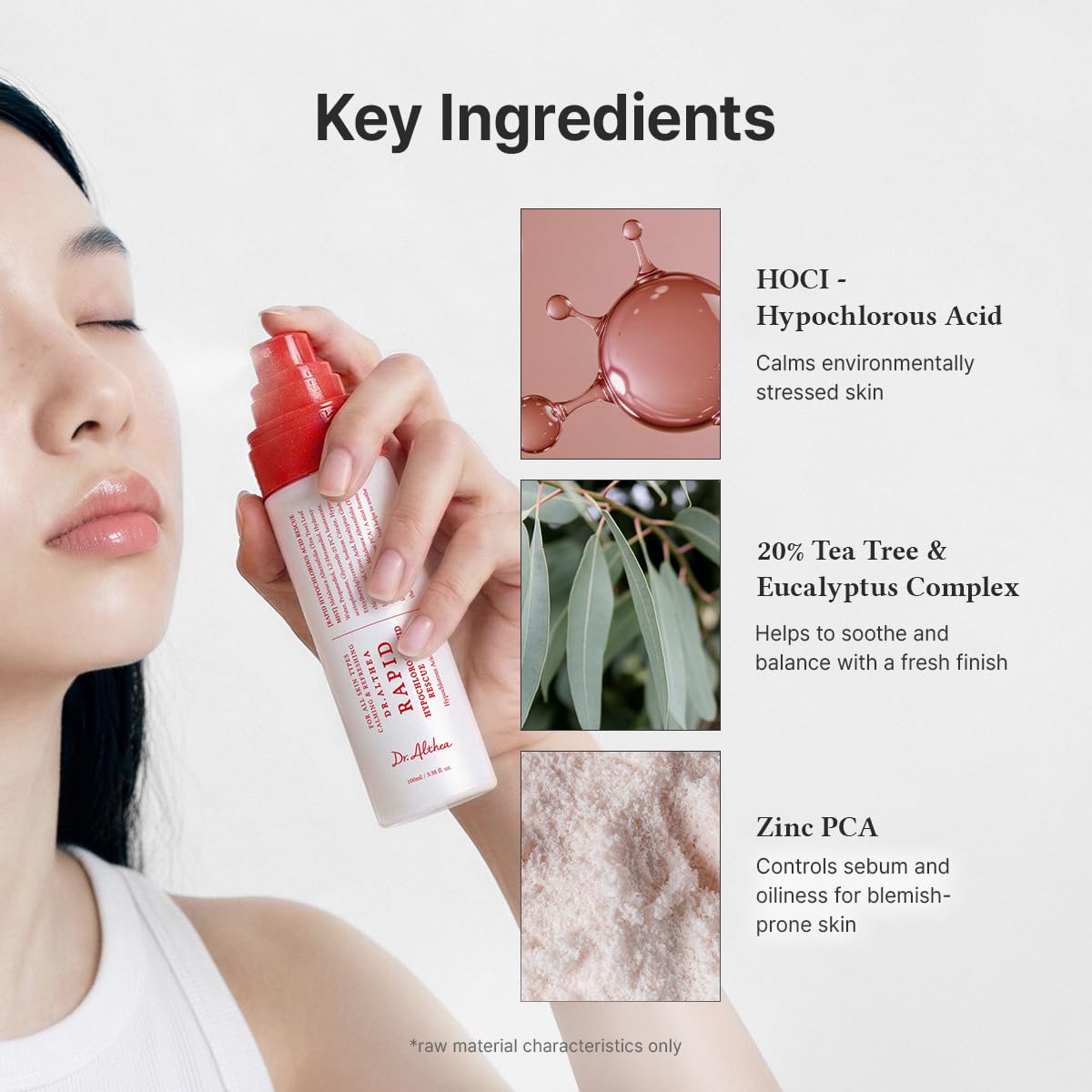 Dr.Althea ingredient label highlighting HOCl and botanical complex for transparency