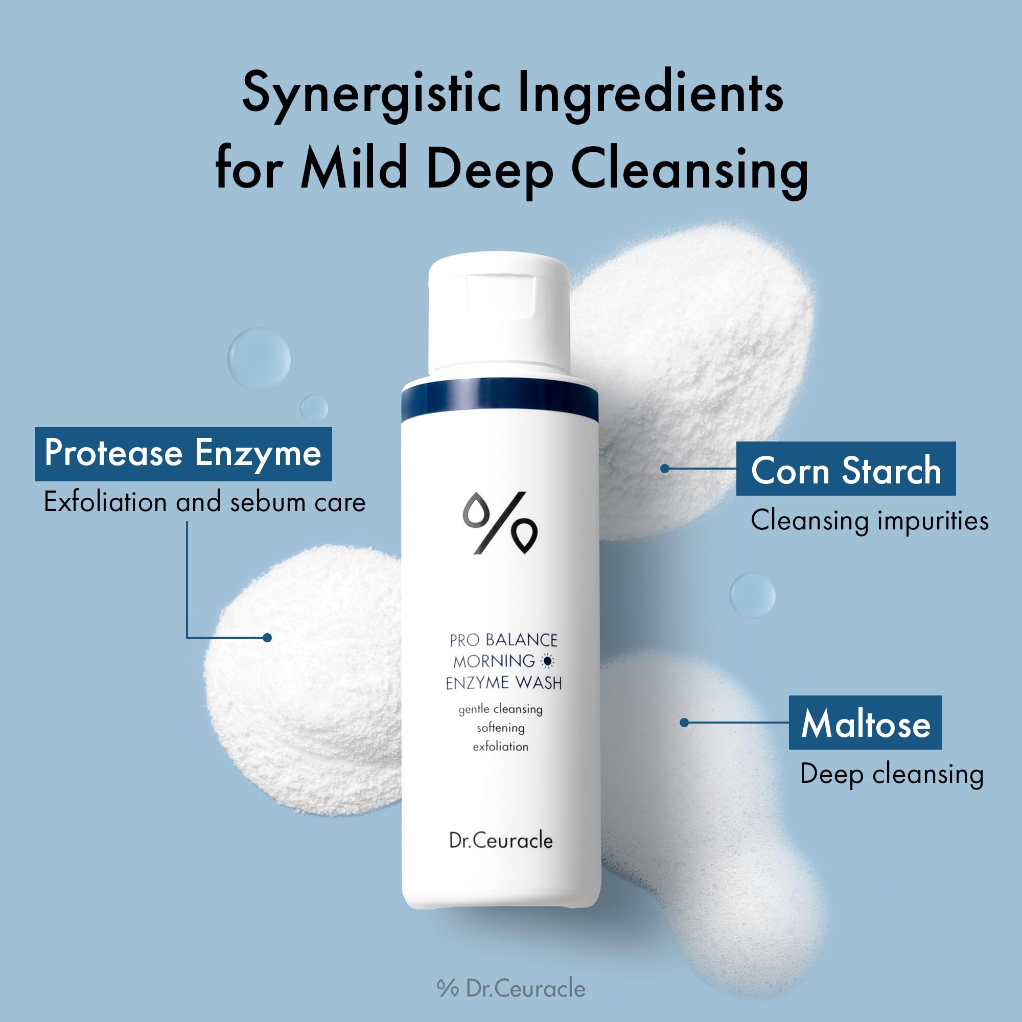 Dr.Ceuracle powder foaming in palm showing gentle morning lather