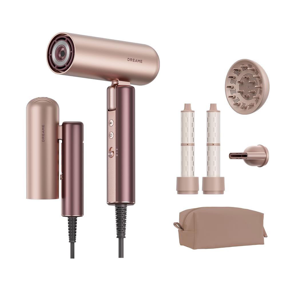 dreame front view of hair dryer showing compact design and quick drying benefit
