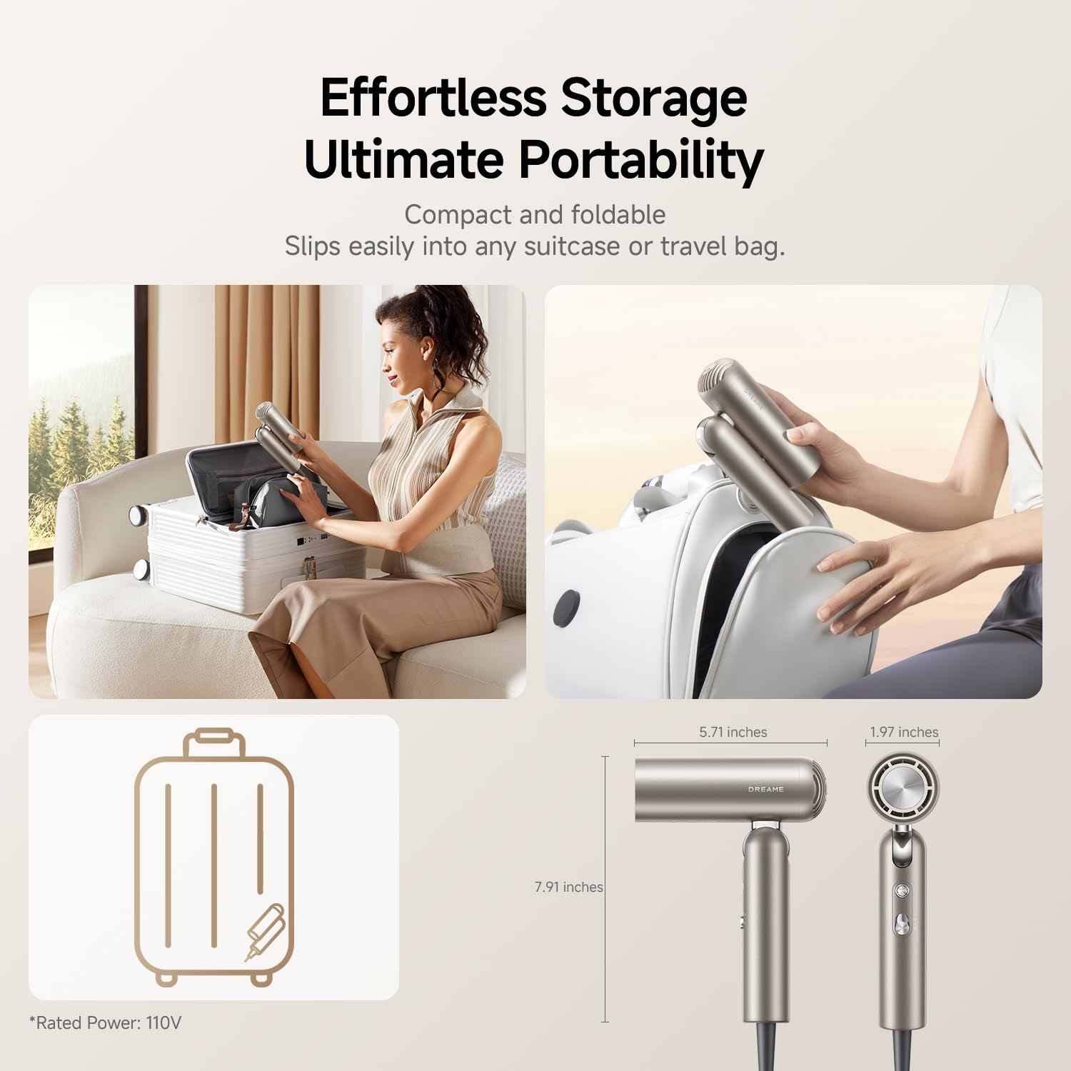 dreame pocket folded compact size in luggage for easy travel convenience