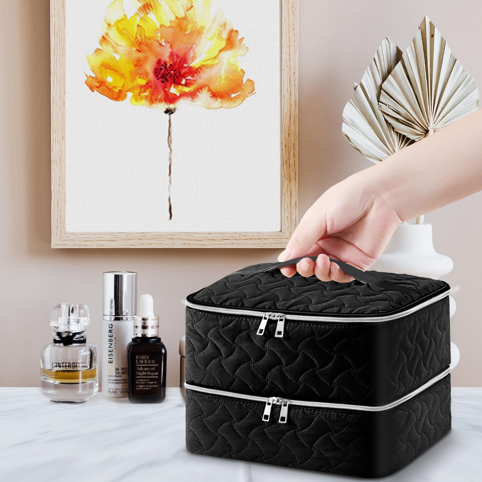 DreamGenius packed for travel with polishes and manicure tools neatly arranged