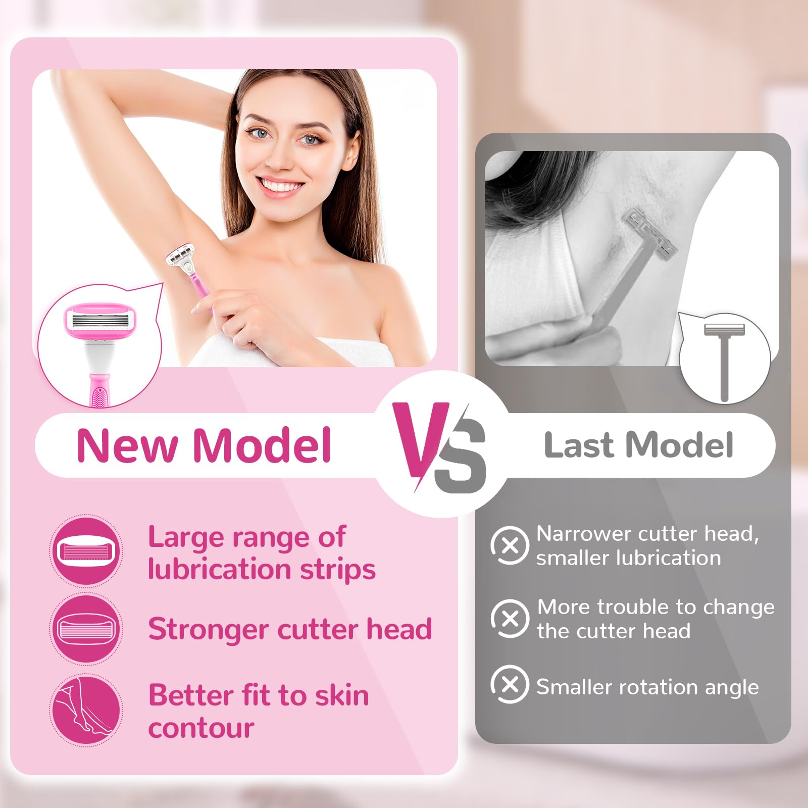 DreamGenius razor next to toiletry items showing compact size for travel convenience