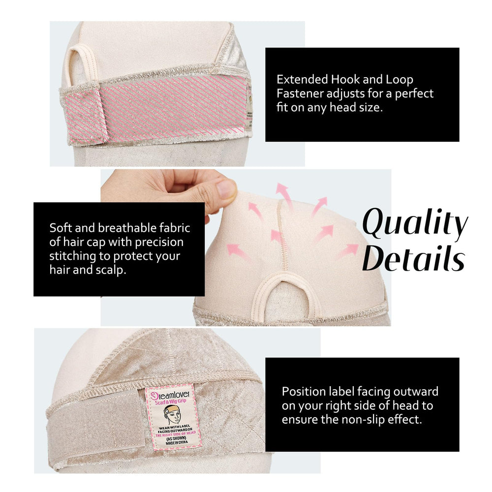 Dreamlover cap on bald model showing gentle coverage and comfort benefit