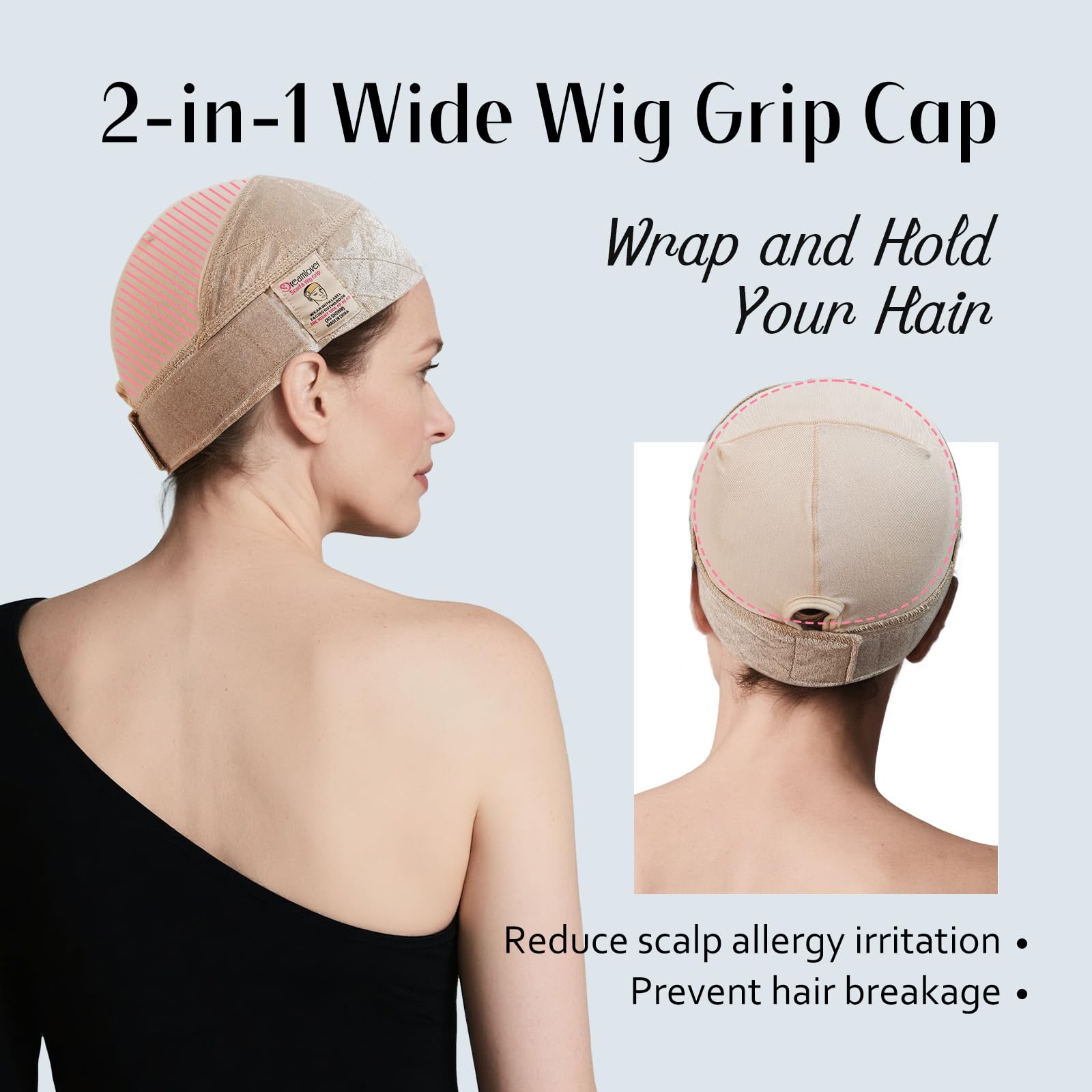 Dreamlover view of cap beneath wig showing scalp protection benefit