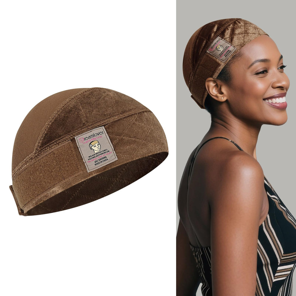 Dreamlover front view brown wig grip cap securing a wig comfortably
