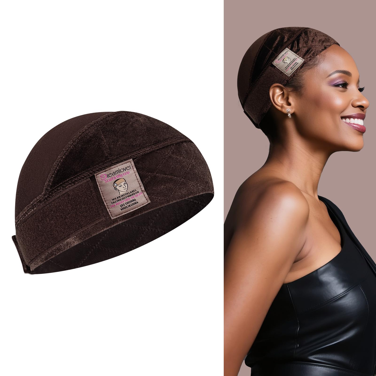 Dreamlover front view of dark brown grip cap showing secure fit and natural edge