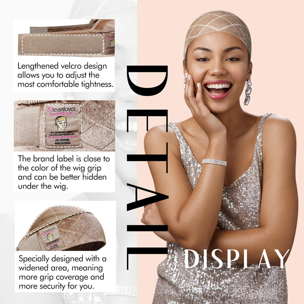 Dreamlover in-use image applying band under lace-front wig for stable wear