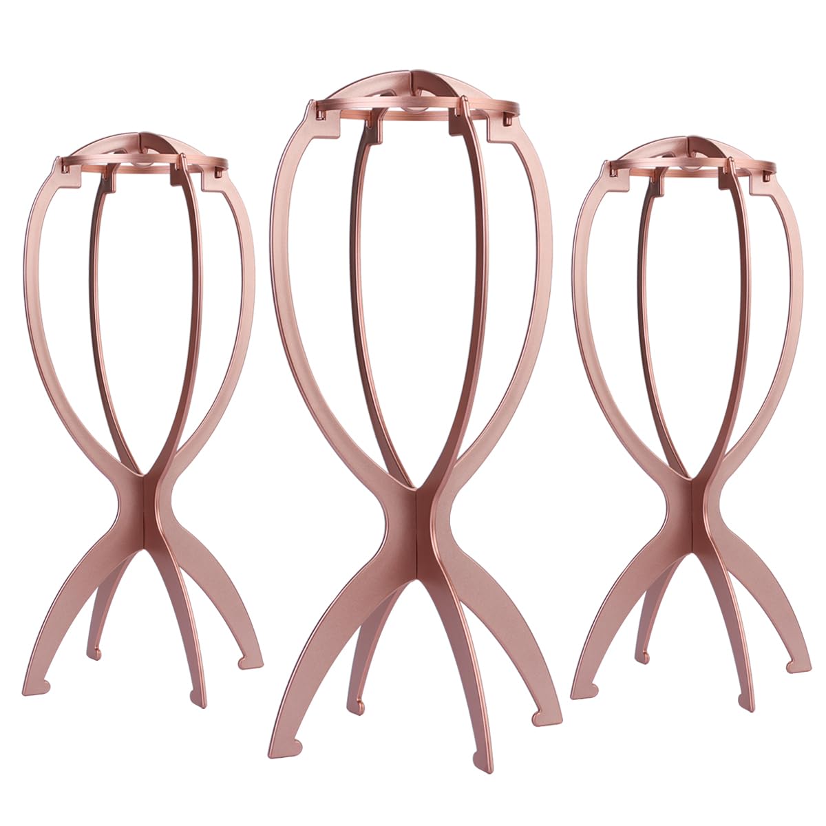 Dreamlover rose gold wig stand front view shows stable display and neat styling
