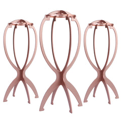 Dreamlover rose gold wig stand front view shows stable display and neat styling