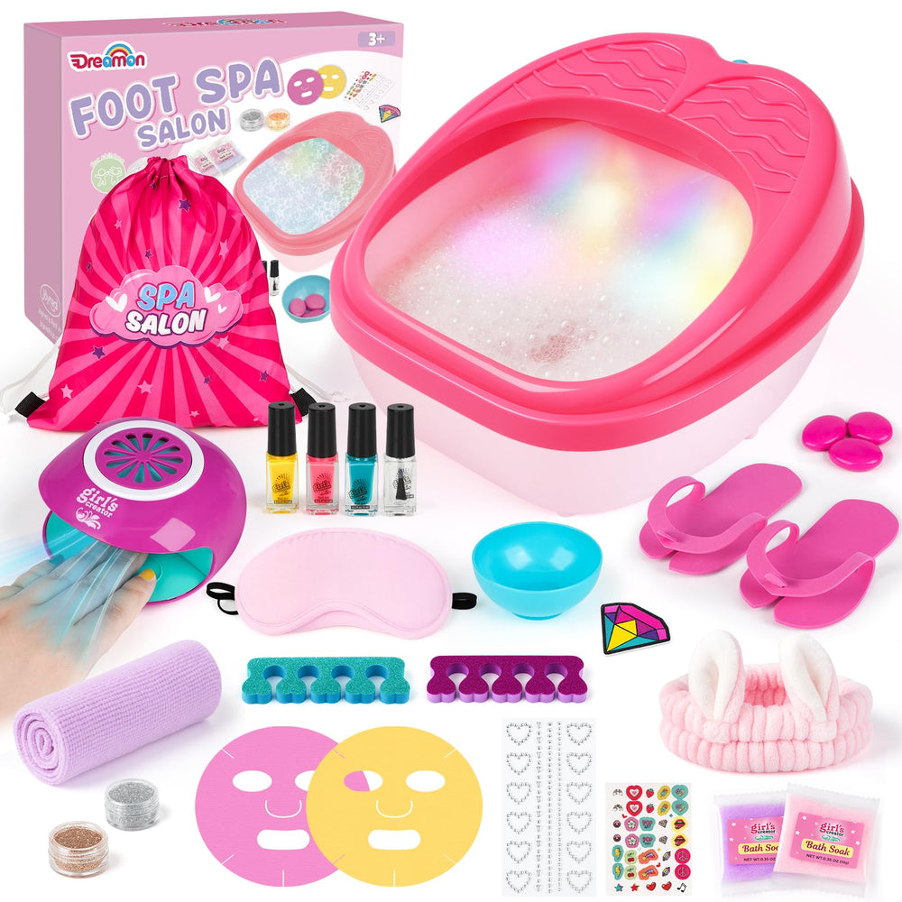 Dreamon foot spa front view showing tub and rainbow lights for calming soaks