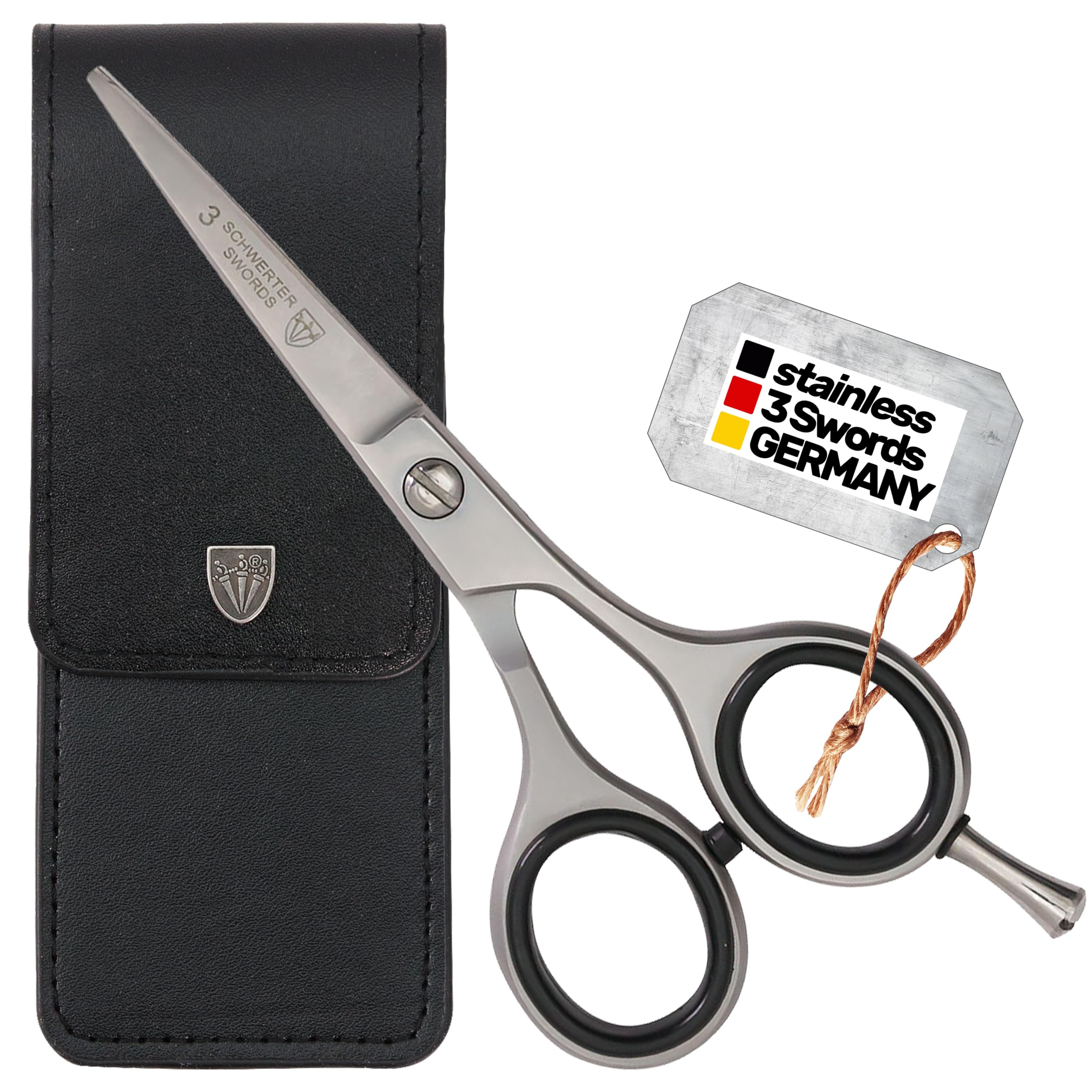 Drei Schwerter front view of scissors and case showing compact protection