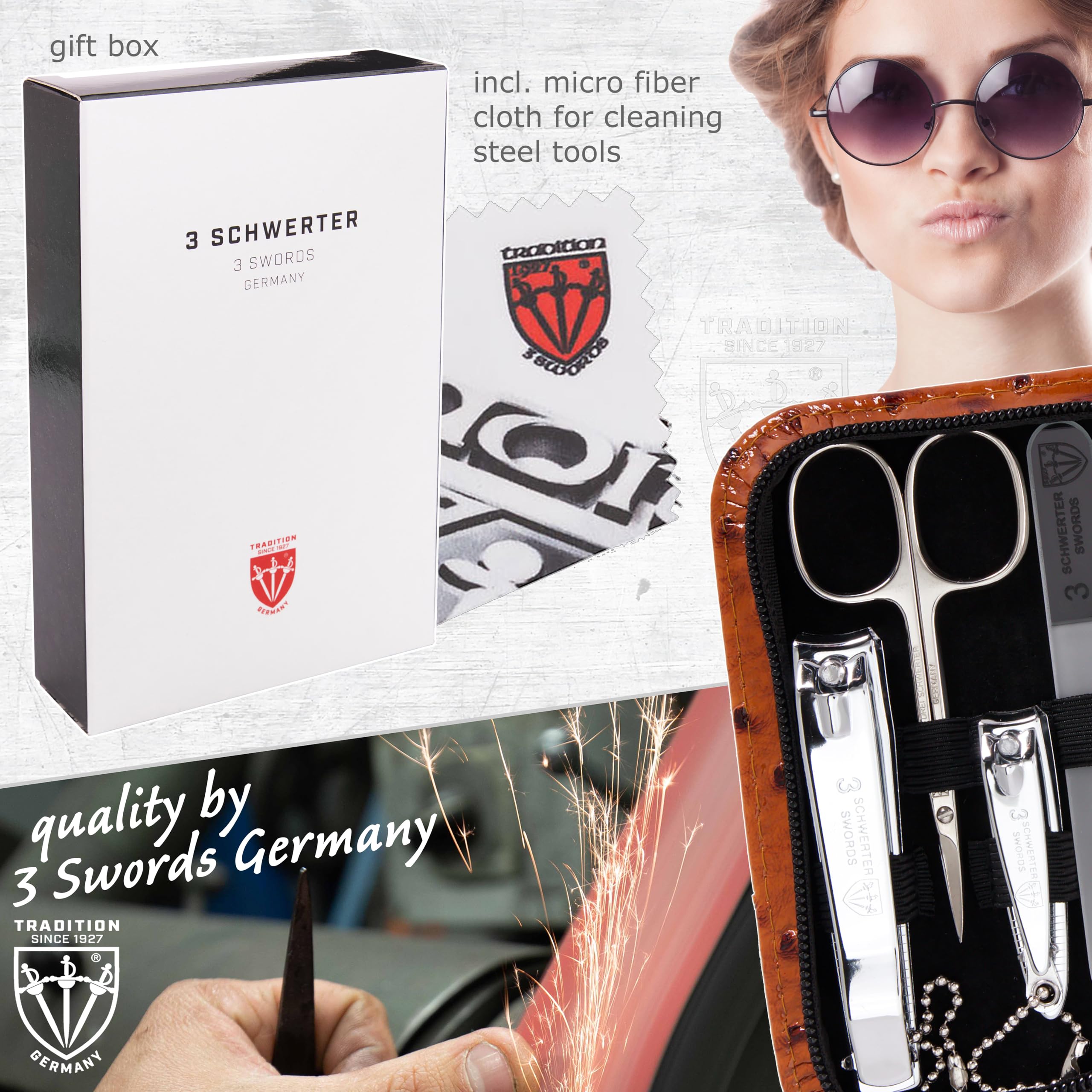Drei Schwerter kit in a travel pouch to show compact size and portability