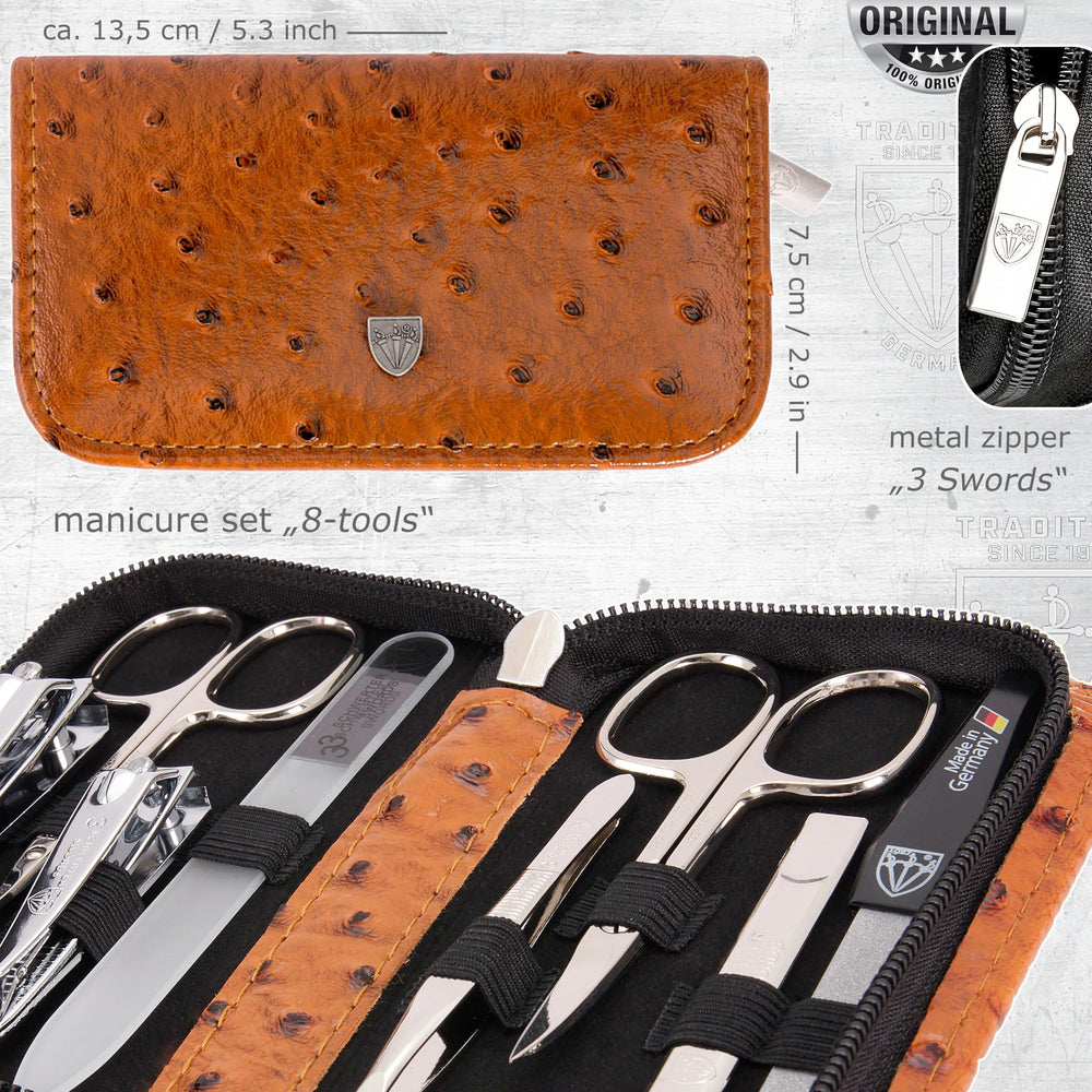 Drei Schwerter open case with organized instruments for tidy storage