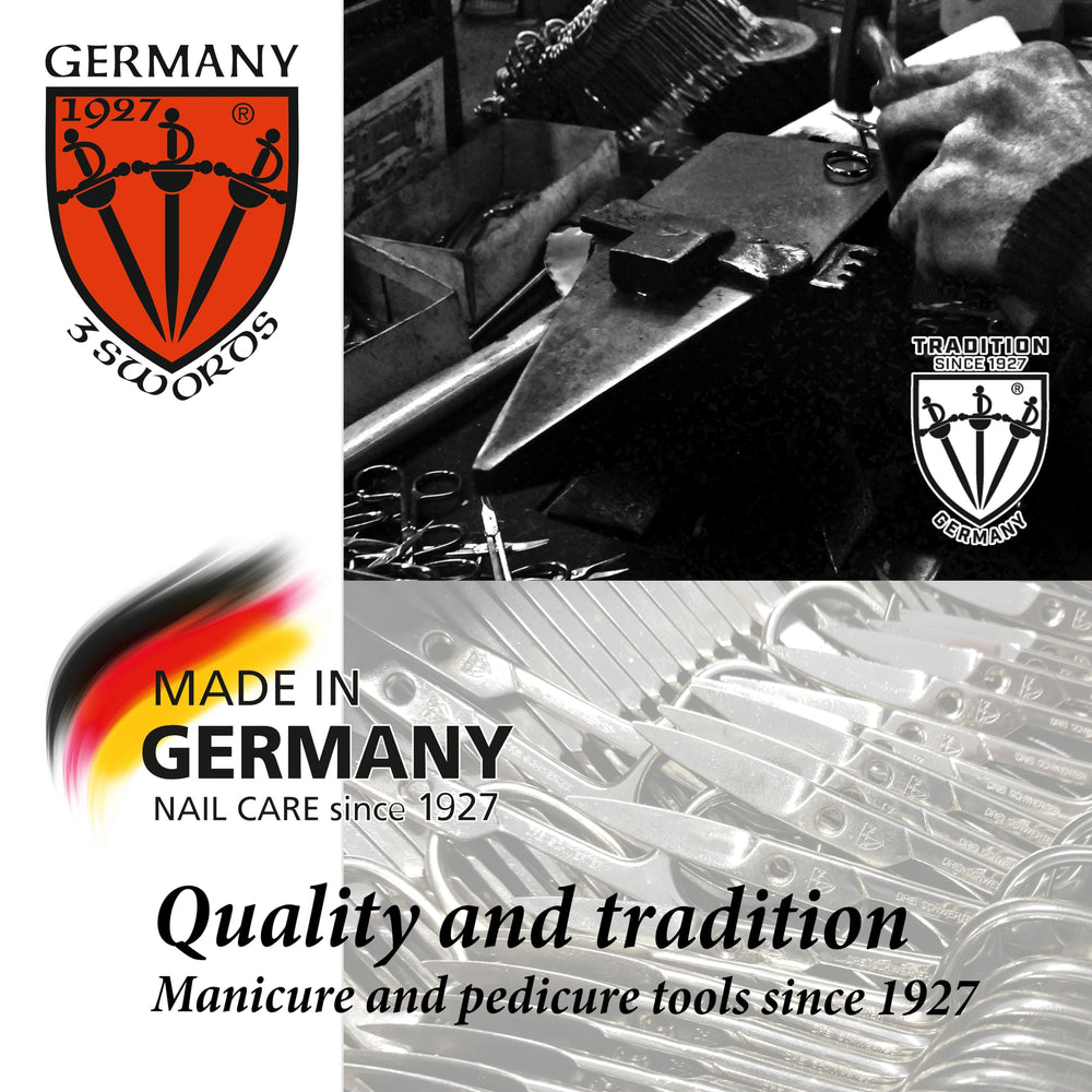 Drei Schwerter stainless-steel texture and finish indicating corrosion resistance benefit