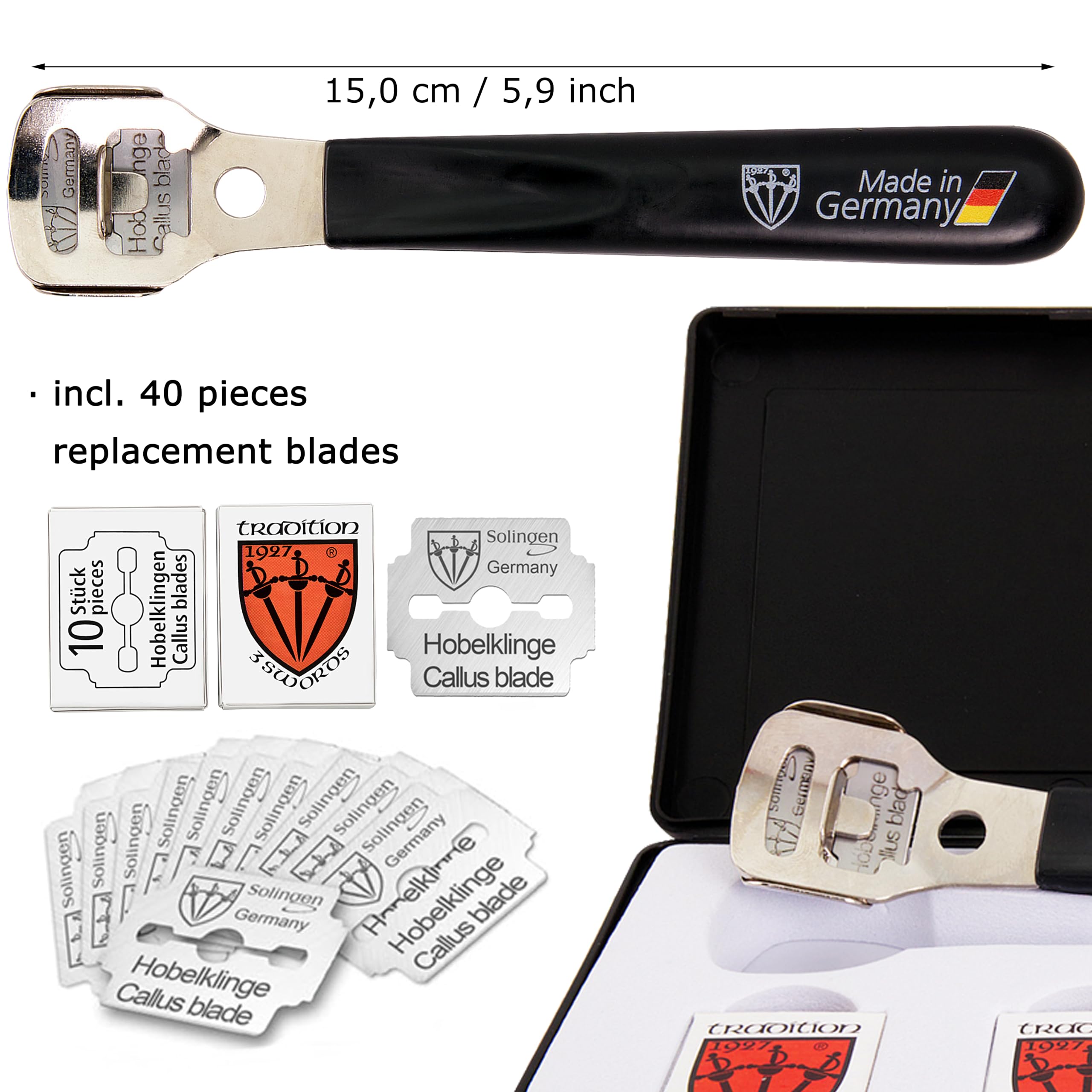 Drei Schwerter callus shaver stored in plastic case, hygienic protection for travel