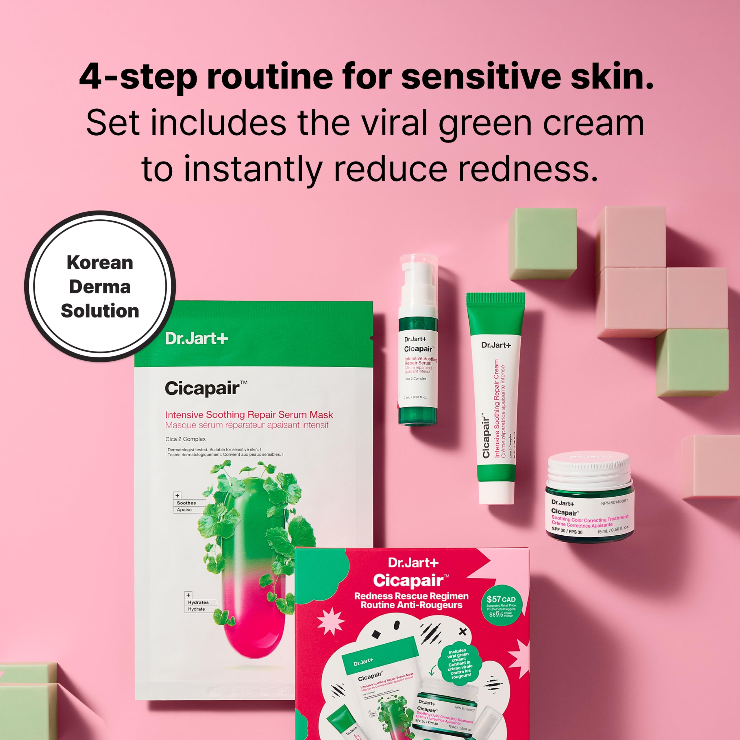 Dr.Jart+ all four Cicapair items lined up showing cohesive routine and convenience