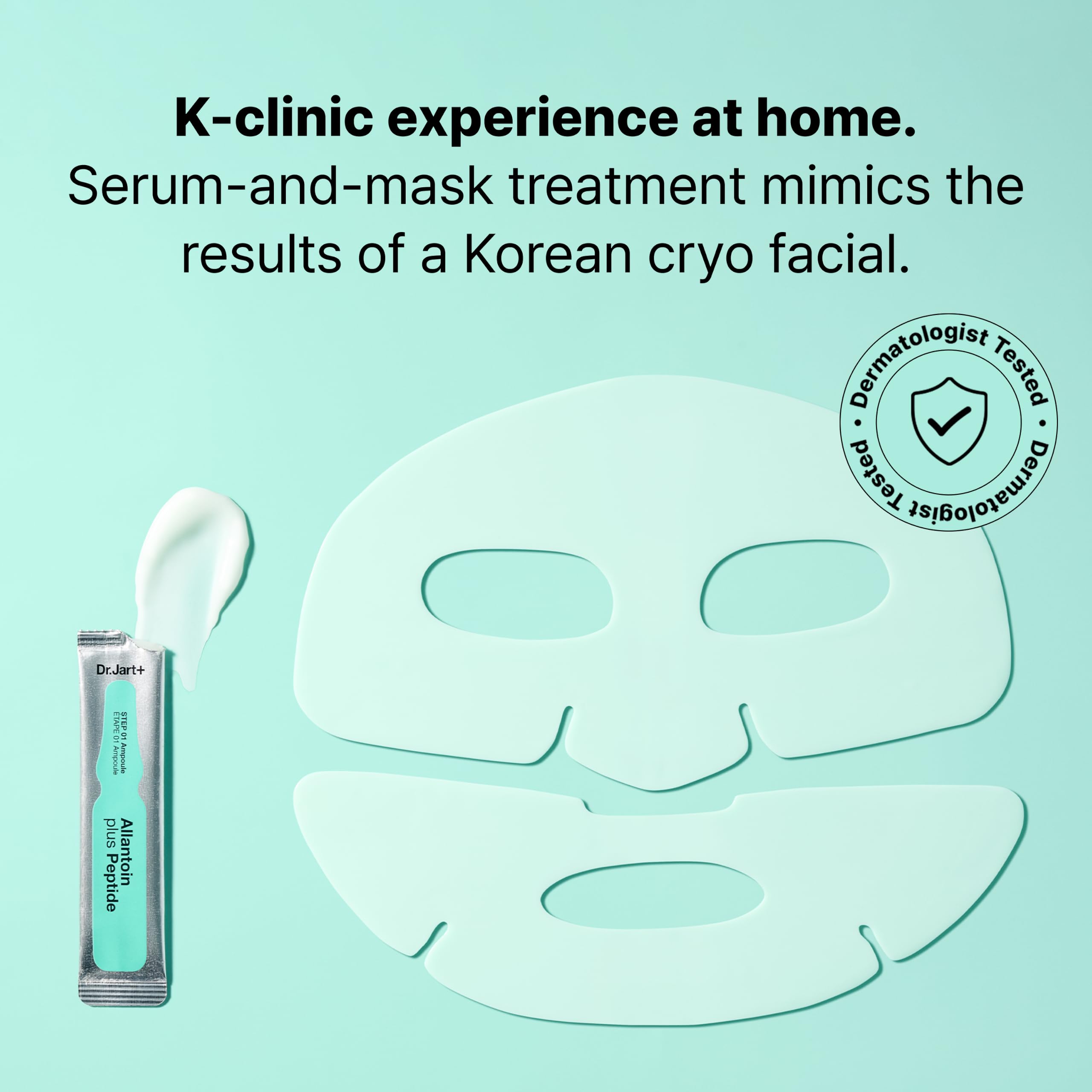 Model wearing Dr.Jart+ rubber mask demonstrating easy application benefit