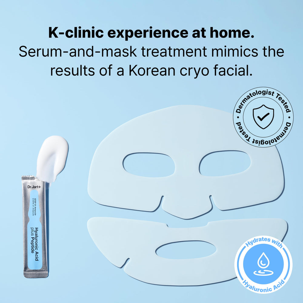 Dr.Jart+ mask fitted on face delivering sealed-in serum and cooling relief