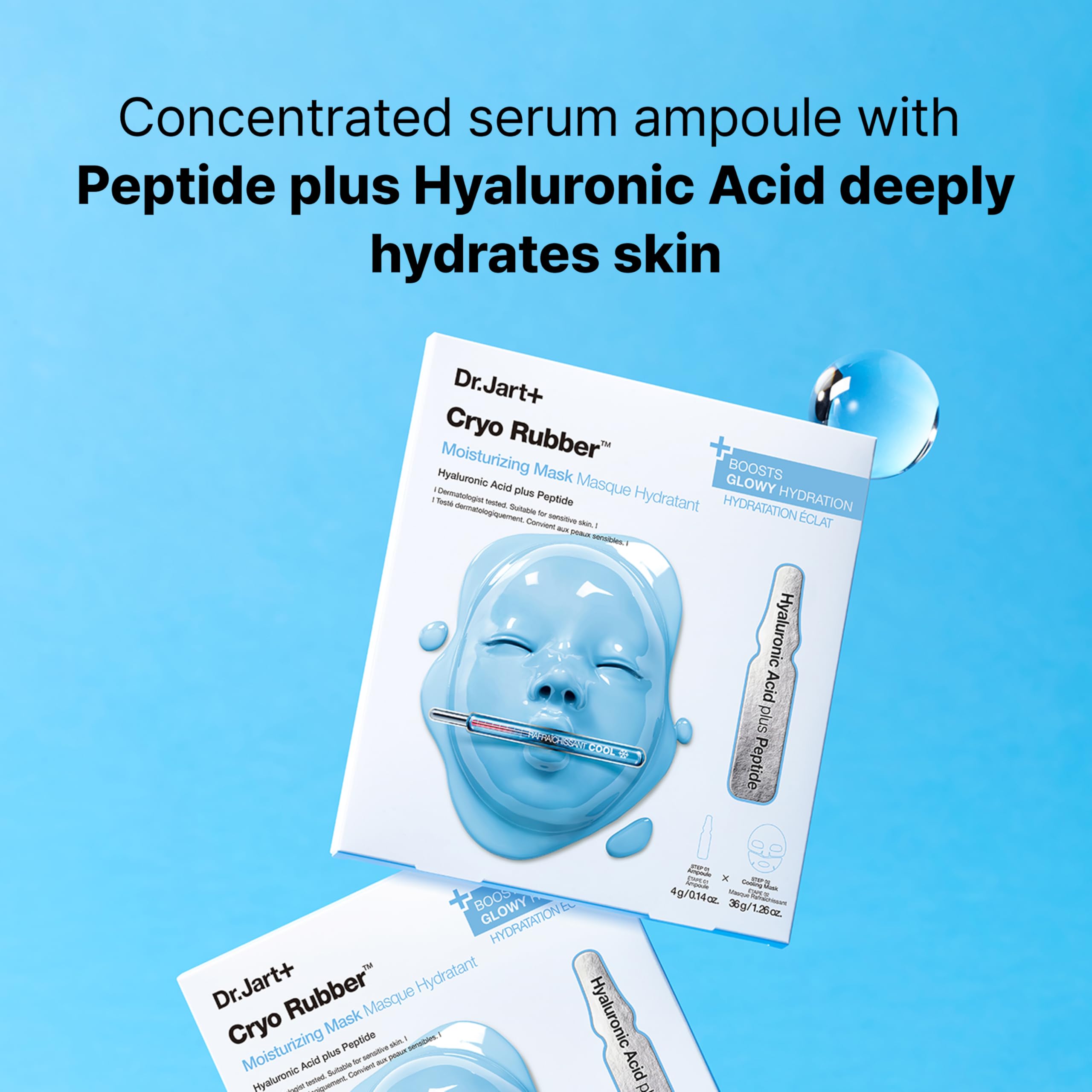 Dr.Jart+ scale comparison to show ampoule and mask sizing for convenience
