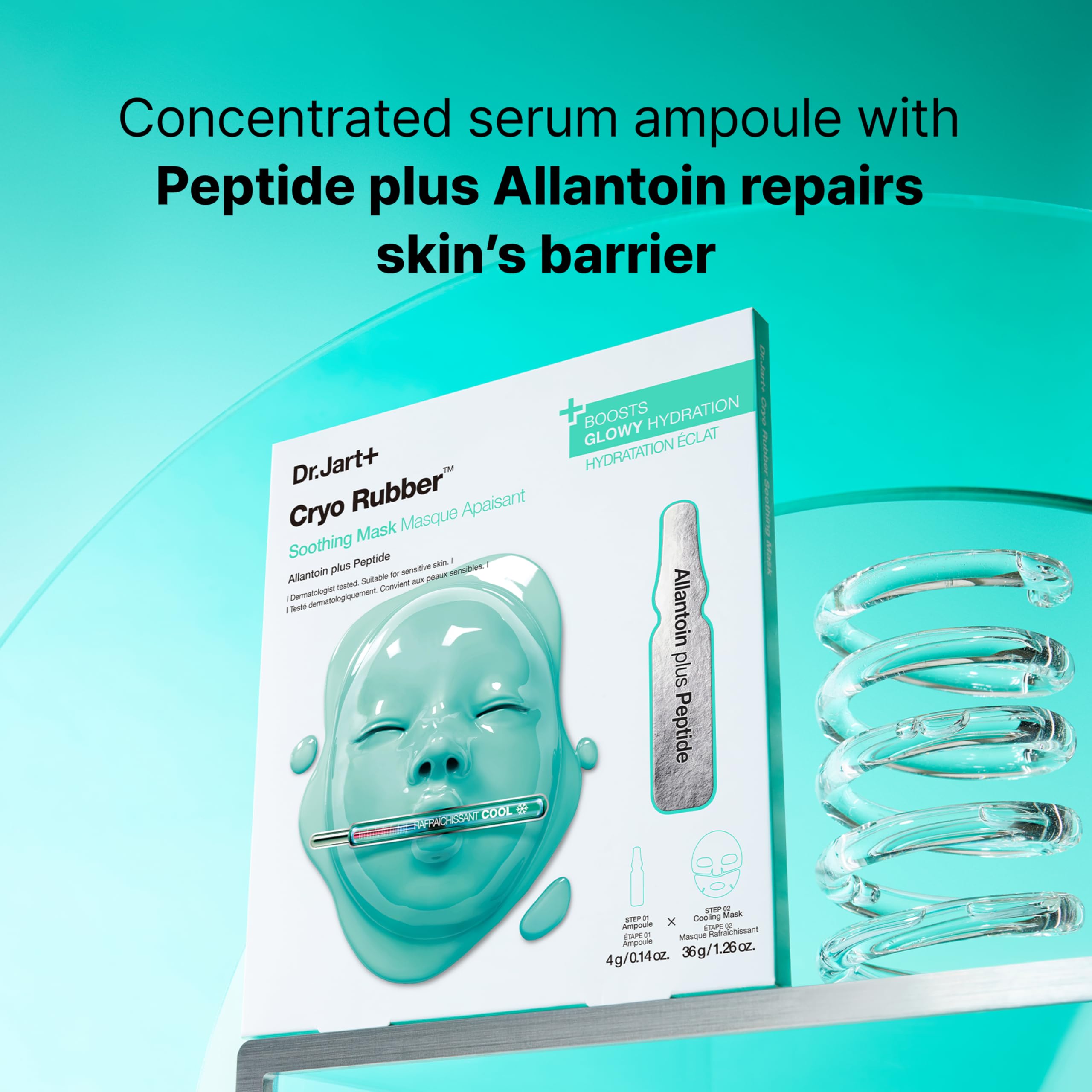 Dr.Jart+ mask next to hand for scale demonstrating product size
