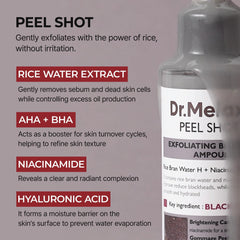 Dr.Melaxin ingredient label highlighting niacinamide and rice water for brightening