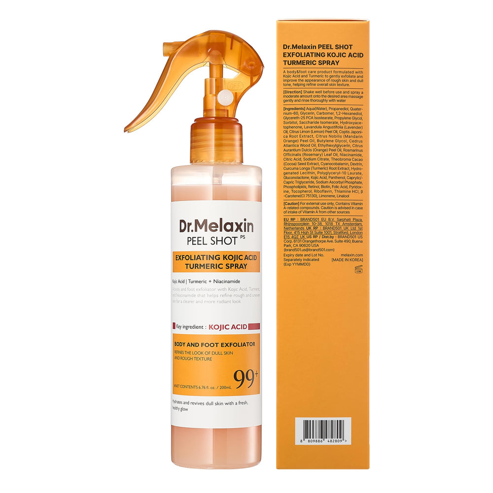 Dr.Melaxin visual with turmeric and kojic acid ingredients indicating brightening