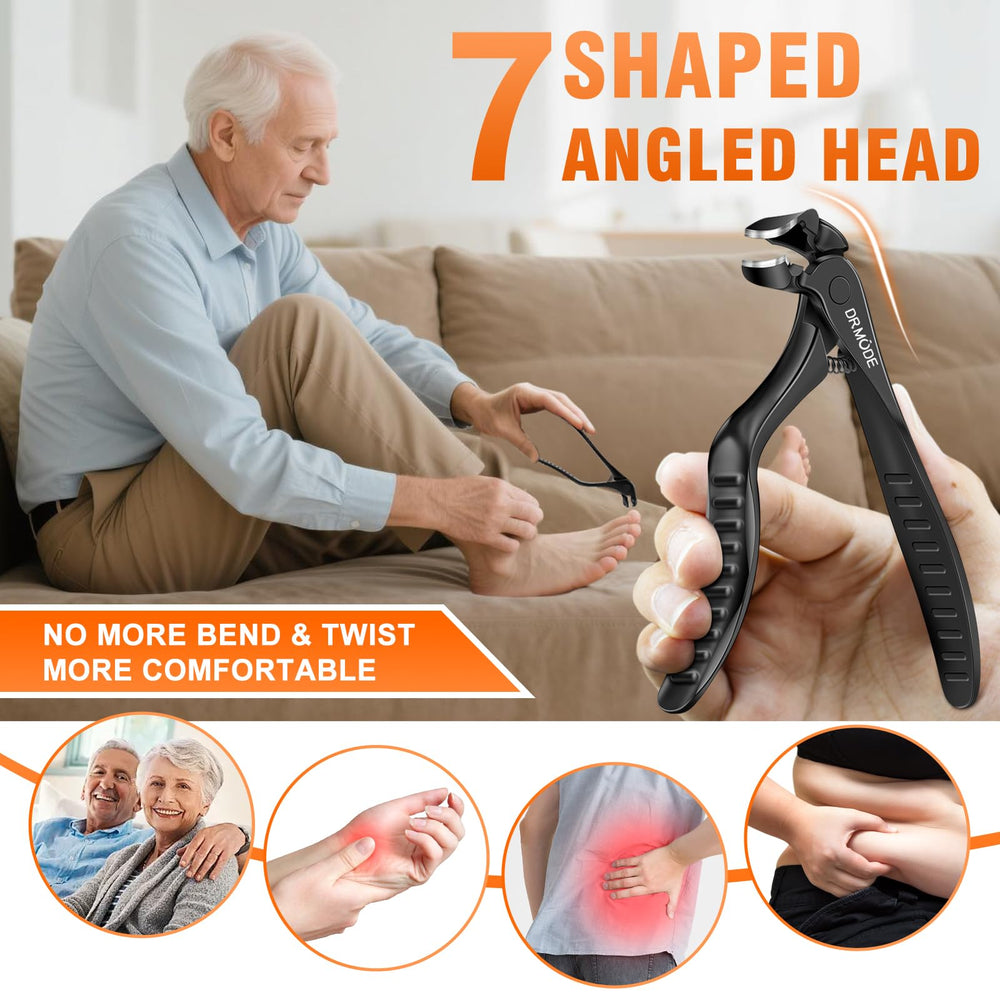 DRMODE close-up of the long non-slip handle highlighting grip comfort and reduced hand strain benefit