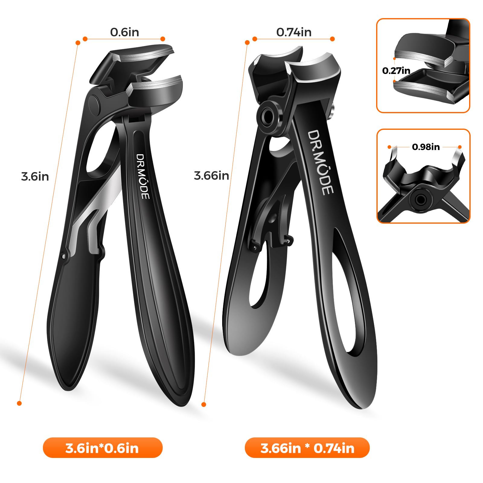 DRMODE toenail clipper in use on a foot showing comfortable ergonomic trimming benefit