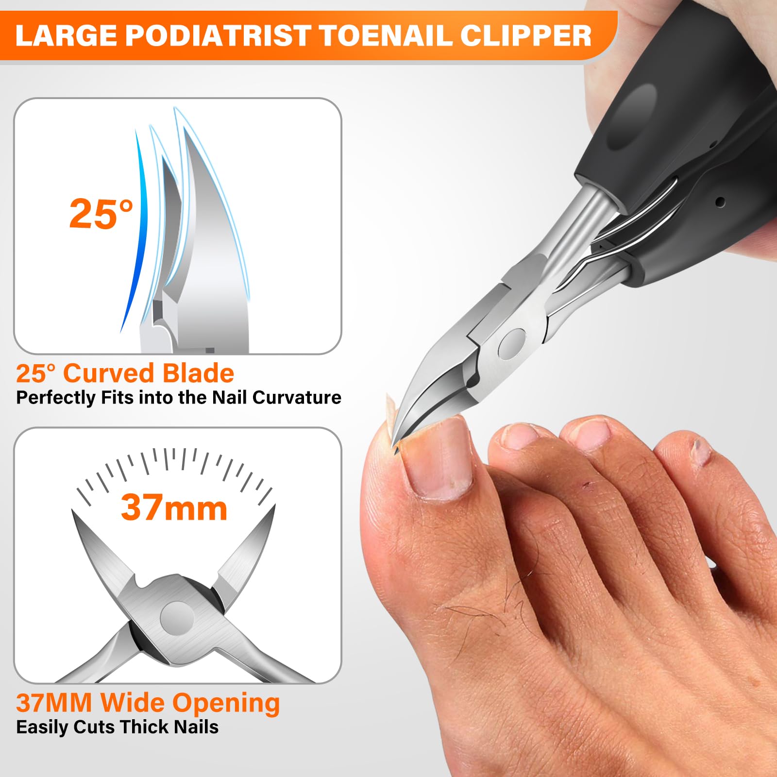 DRMODE close-up of large podiatrist clipper curved blades for precise thick-nail trimming