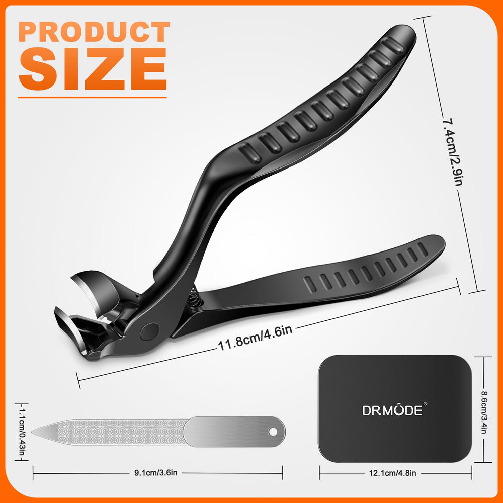 DRMODE clippers next to a hand for scale illustrating long handle leverage and easier pressure benefit