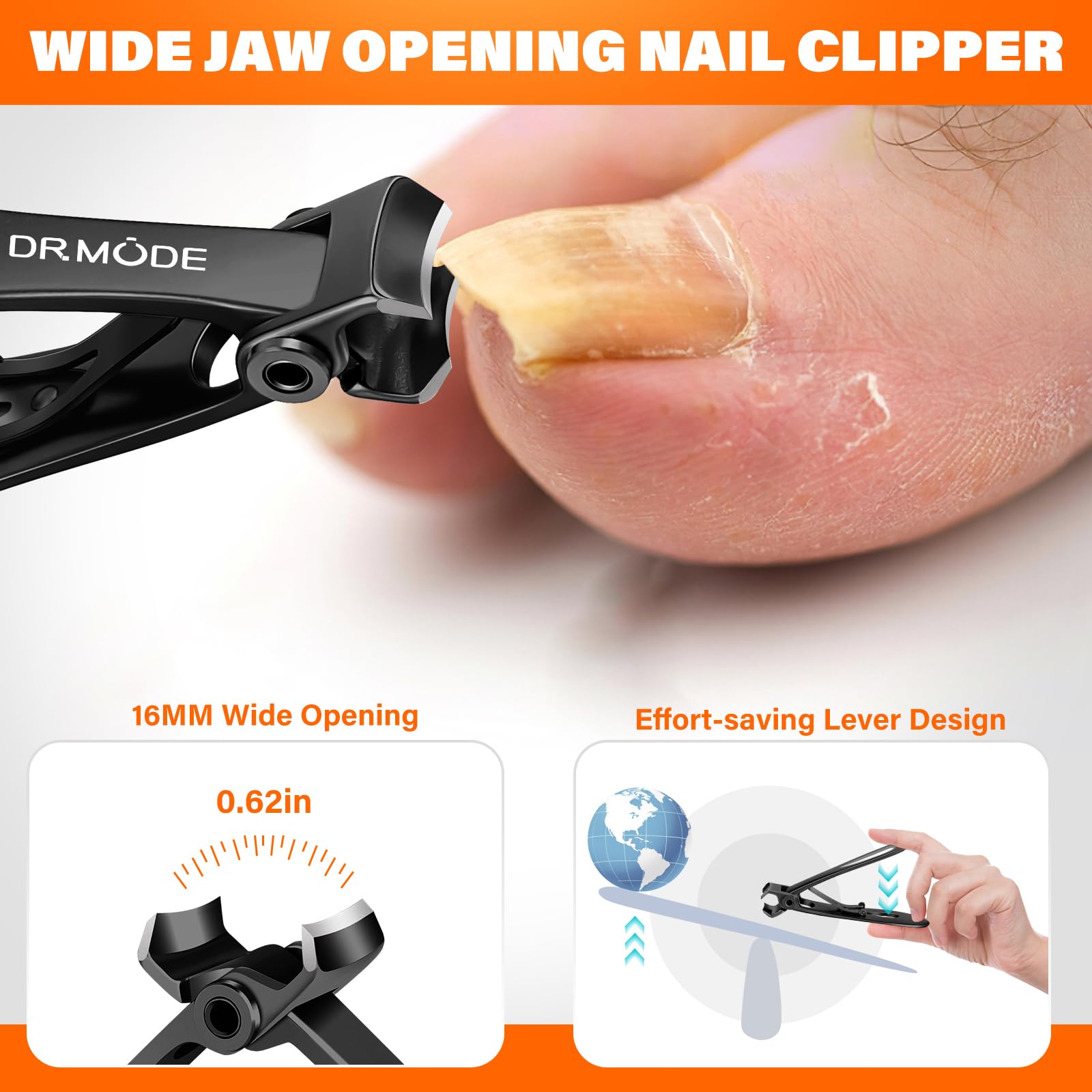 DRMODE detail of wide jaw opening demonstrating extra space for hard nails and easier cuts