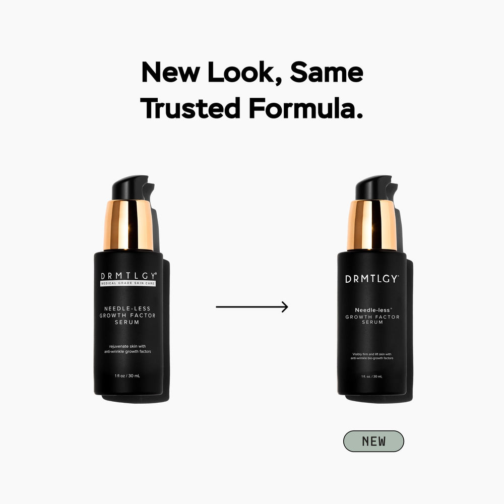 DRMTLGY stylized ingredient science visual showing growth factor complex and efficacy benefit