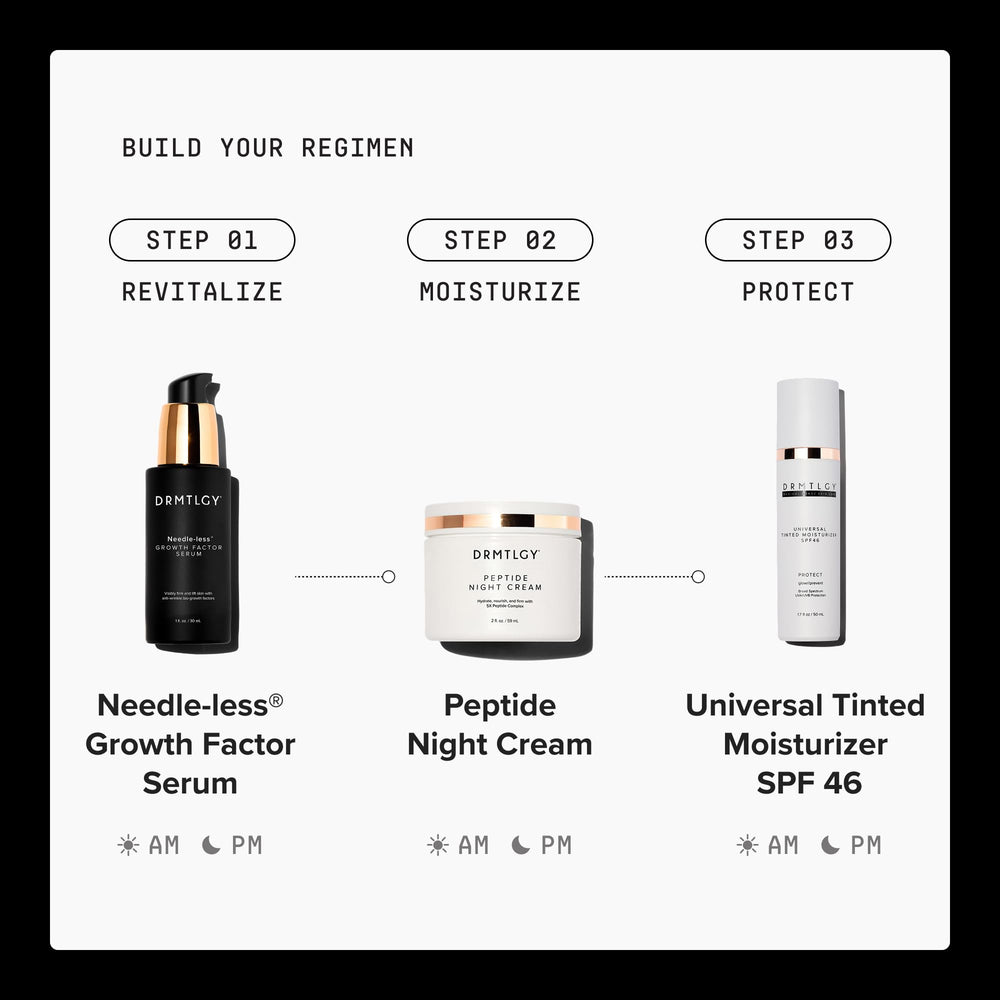 DRMTLGY serum on bathroom vanity lifestyle scene promoting everyday routine integration benefit