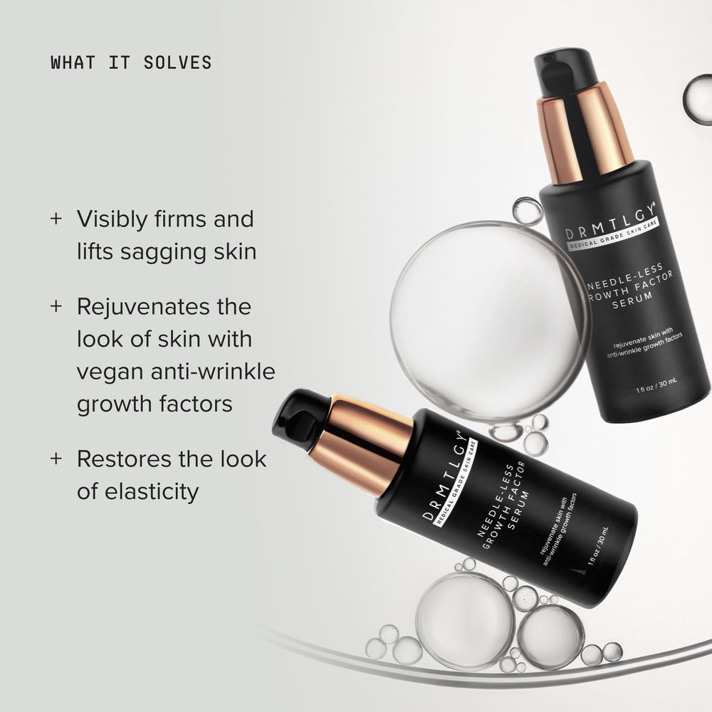 DRMTLGY close-up of serum drops highlighting silky texture and quick absorption benefit