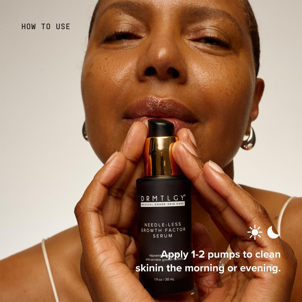 DRMTLGY serum layered under moisturizer showing compatibility and enhanced hydration benefit