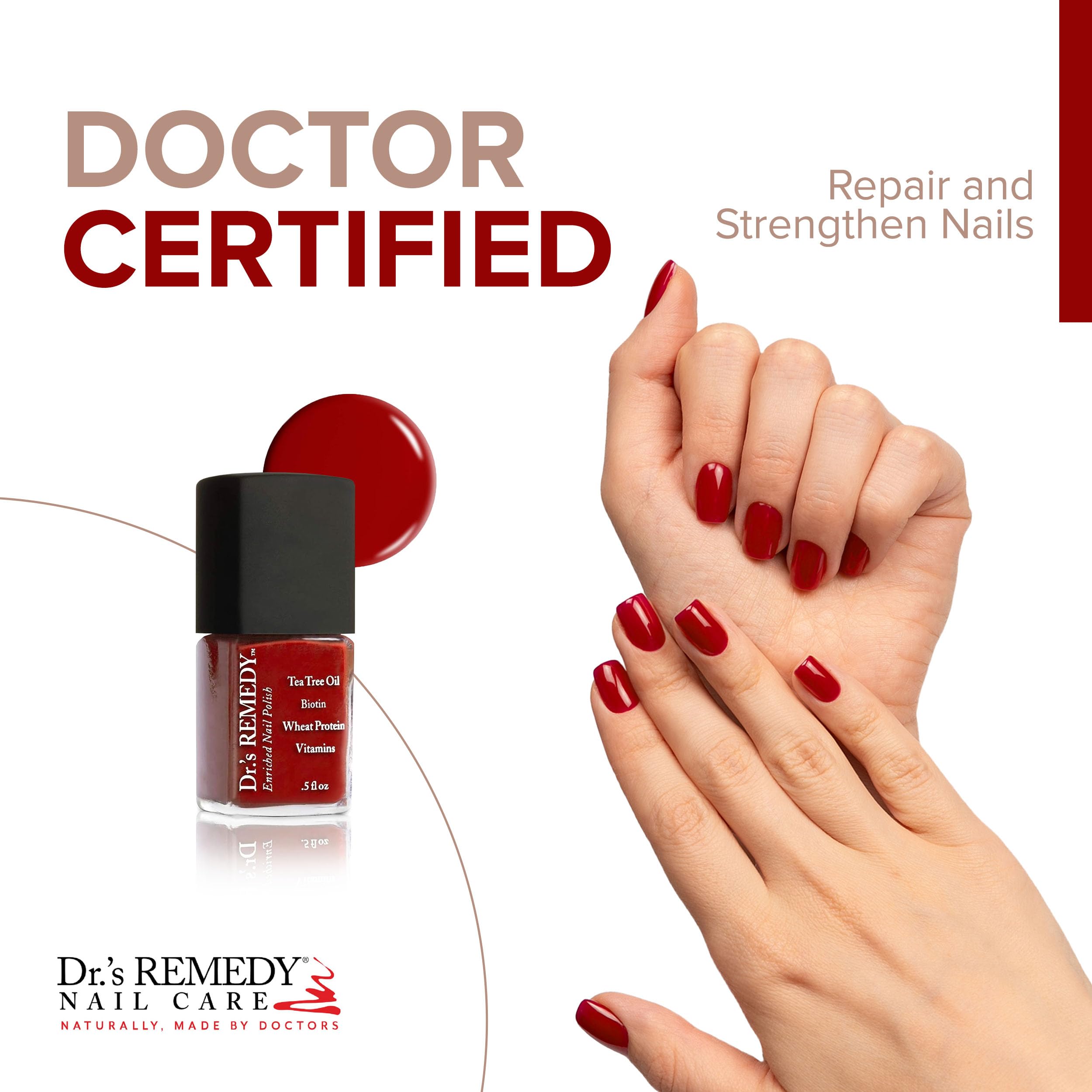 Dr.'s Remedy RESCUE Red brush stroke illustrating smooth application and glossy finish