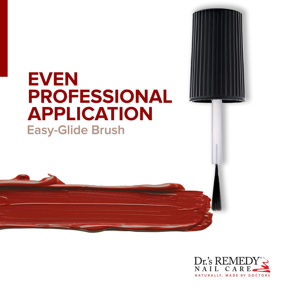 Dr.'s Remedy RESCUE Red on nails in a manicure showing strengthened, polished look